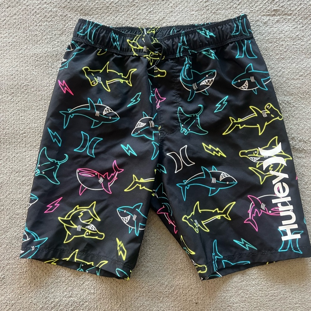 Hurley Kids' Neon Shark Swim Trunks size 7/8